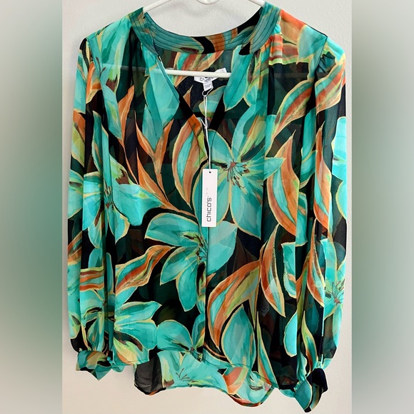 Chico's Floral Flare Blouse NWT - Picture 2 of 3